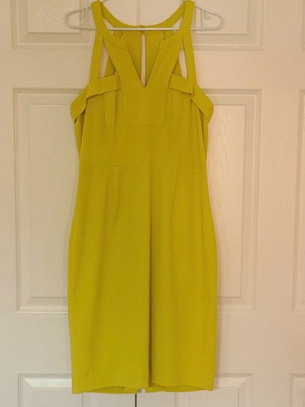 BCBGMaxAzria Chartreuse Halter Sheath Dress